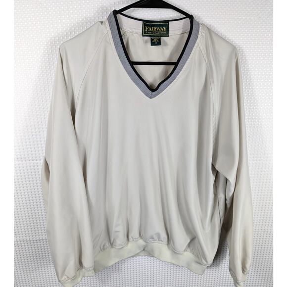 Fairway Golf Collection Windbreaker Pullover Jacket Mens M Beige V-Neck Retro - Picture 1 of 3